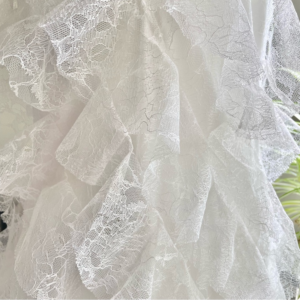 BHLDN Jia Bias-Cut Lace Ruffled V-Neck Gown White Bridal Slip Dress NWT 6 - Picture 9 of 16